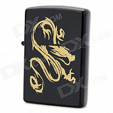 Stylish Dragon Pattern Fluid Fuel Lighter - Black