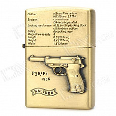 Cool 3D P38 Pistol Style Fluid Fuel Lighter - Golden