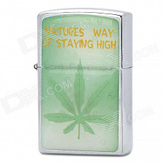 Leaf Pattern Fluid Fuel Lighter - Silver + Green