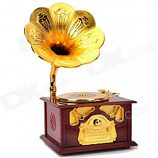 Stylish Phonograph Clockwork Spring Music Box - Brown + Yellow