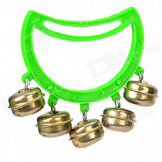 Plastic + Metal 5-Bell Handheld Tambourine - Green + Golden