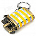 Horizontal Stripe Pattern Butane Gas Lighter w/ Keychain - Silver + Yellow