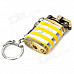 Horizontal Stripe Pattern Butane Gas Lighter w/ Keychain - Silver + Yellow