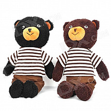 Cute Bear Couple Toy Dolls w/ Stripe T-Shirt - Black + Brown
