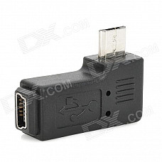 Micro USB Male to Mini USB Female Right Angle Adapter - Black