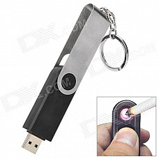 USB Flash Drive Style Rechargeable USB Electronic Cigarette Lighter w/ Keychain - Silver + Black