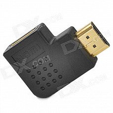 Gold Plated Right Angle HDMI Male to Female Adapter / Converter - Black