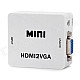 HDMI Female to VGA Female + 3.5mm Audio Jack Converter - White