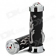 Motorcycle Skull Flame Pattern Non-Slip Rubber Handlebar Covers - Grey + Silver + Black (2 PCS)