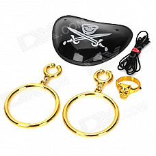 Cosplay Pirate Eyepatch + Earrings + Ring Set for Costume / Halloween Party - Black + Golden