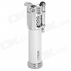 Windproof Flame Adjustable Butane Gas Jet Lighter - White + Silver