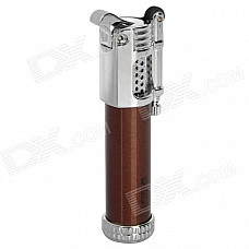 Windproof Flame Adjustable Butane Gas Jet Lighter - Brown + Silver