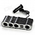 4 Sockets Car Cigarette Lighter Charger Adapter with Dual USB Ports - Black + Silver (DC 12V)