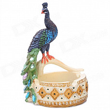 Craft Peacock Style Painted Diamond Resin Cigarette Ashtray - Yellow + Green + Blue