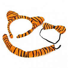 Cute Costume Party Holiday Tiger Ears Headband + Bow Tie + Tail Set - Yellow (3 PCS)