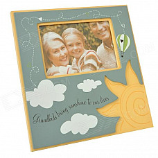 Homexw English Letter Cartoon Pattern Double-Carved Wooden Photo Frame - Blue + More