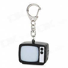 Retro TV Style Keychain w/ Cell Phone Strap / LED Light / TV Static Noise Sound - Black (3 x AG13)