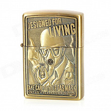 Earth Stylish World War II Embossment Pattern Windproof Fluid Fuel Lighter - Golden