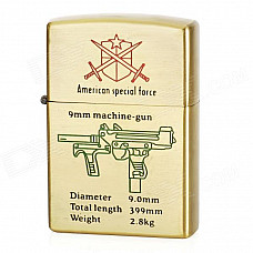 STAR Stylish Sub-machine Gun Pattern Windproof Fluid Fuel Lighter - Golden