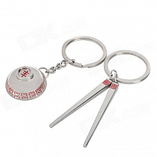 Traditional Chinese Bowl + Chopsticks Style Metal Keychain - Silver (2 PCS)