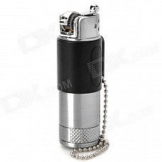 Thermos Style Zinc Alloy Butane Lighter w/ Chain - Black + Silver