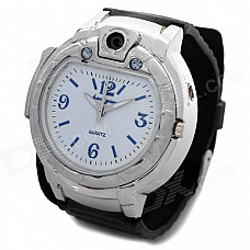 Creative 2-in-1 Silicone Band Quartz Wristwatch + Butane Lighter - Black + Silver + White (1 x 377)