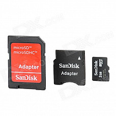 Genuine SanDisk TF / Micro SD Memory Card w/ SD / Mini SD Adapter - Black (2GB)