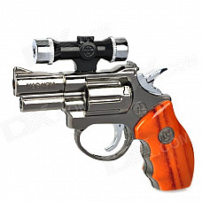 Pistol Shape Windproof Gas Lighter w/ Red Laser + LED Flashlight - Silver + Brown