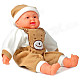 Soft Plush Happy Cheerful Face Giggle Baby Doll - Brown + White (2 x AA)