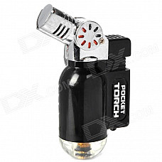 Stylish Windproof Butane Jet Torch Lighter - Black + Silver