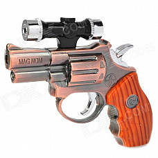 Gun Pistol Style Windproof Butane Torch Lighter w/ Red Laser & White LED Light - Copper (4 x AG3)