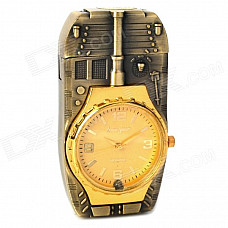 2-in-1 Tank Style Windproof Butane Lighter + Quartz Watch w/ Colorful Lights - Bronze (1 x 377)