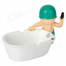 Little Soldier Fighting with Cockroach on Bathtub Style Ashtray - Green + White + Beige