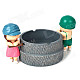 Little Sweet Couple Pushing Manual Stone Mill Style Ashtray - Grey + Green + Pink