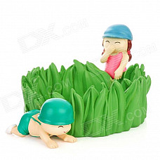 Little Soldiers Playing Hide and Seek Game Style Ashtray - Green + Pink + Blue