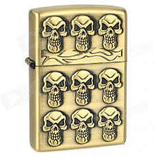 Nine Skull Heads Pattern Kerosene Oil Lighter - Bronze