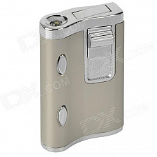 Dual Lamp Windproof Aluminum Alloy Butane Gas Lighter - Silver