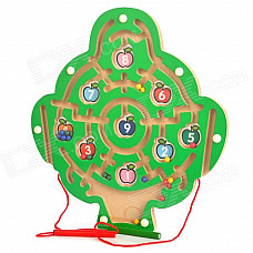 Digital Fruit Tree Style Wooden Magnetic Maze Toy - Green