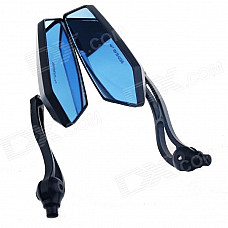 DIY Motorcycle Anti-Glare Back Rearview Mirrors - Black + Blue (Pair)