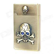 Skull Pattern Metal Butane Gas Jet Lighter - Copper