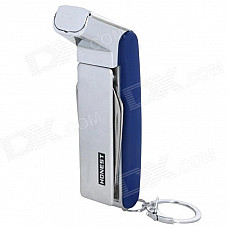 Stainless Steel Windproof Dual Flame Butane Gas Lighter + Tool - Silver + Blue