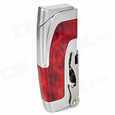 Multifunction Stainless Steel Windproof Butane Gas Lighter / Opener - Silver + Red