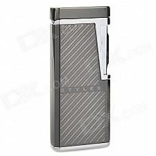 Diagonal Stripes Pattern Electronic Sensor Windproof Butane Gas Lighter - Grey (1 x LR44)