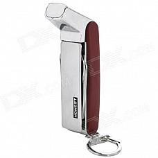 4-in-1 Multitools Windproof Refillable Dual Flame Butane Jet Lighter - Silver + Brown