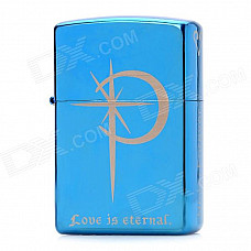 EARTH Love is Eternal Pattern Windproof Zinc Alloy Kerosene Oil Lighter - Blue