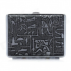 Carved Pattern Zinc Alloy + PU Leather Cigarette Case - Silver + Black