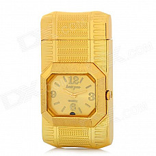 2-in-1 LED Quartz Watch Style Windproof Metal Butane Jet Lighter - Golden (1 x 377)