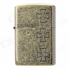 Earth Classic Crusader Pattern Windproof Fluid Fuel Lighter - Bronze