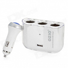 OZIO EF32 USB 1-to-3 Car Cigarette Lighter Charger Adapter - White (12~24V)