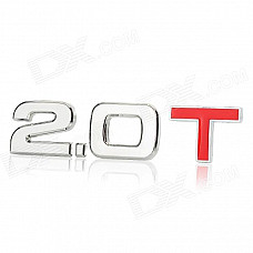 3D Cool 2.0 T Style Chrome Alloy Car Decoration Sticker - Silver + Red
